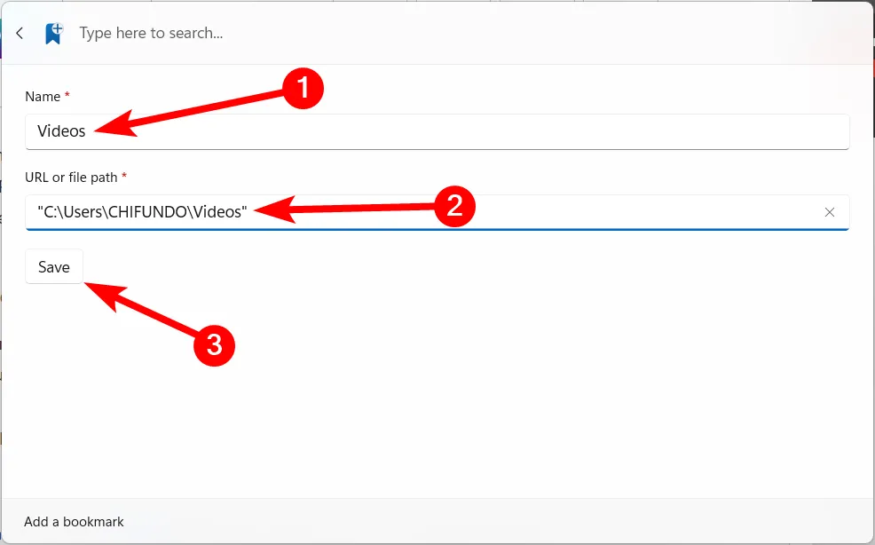 Thêm bookmark mới trong Command Palette để truy cập nhanh các tệp và liên kết trên Windows
