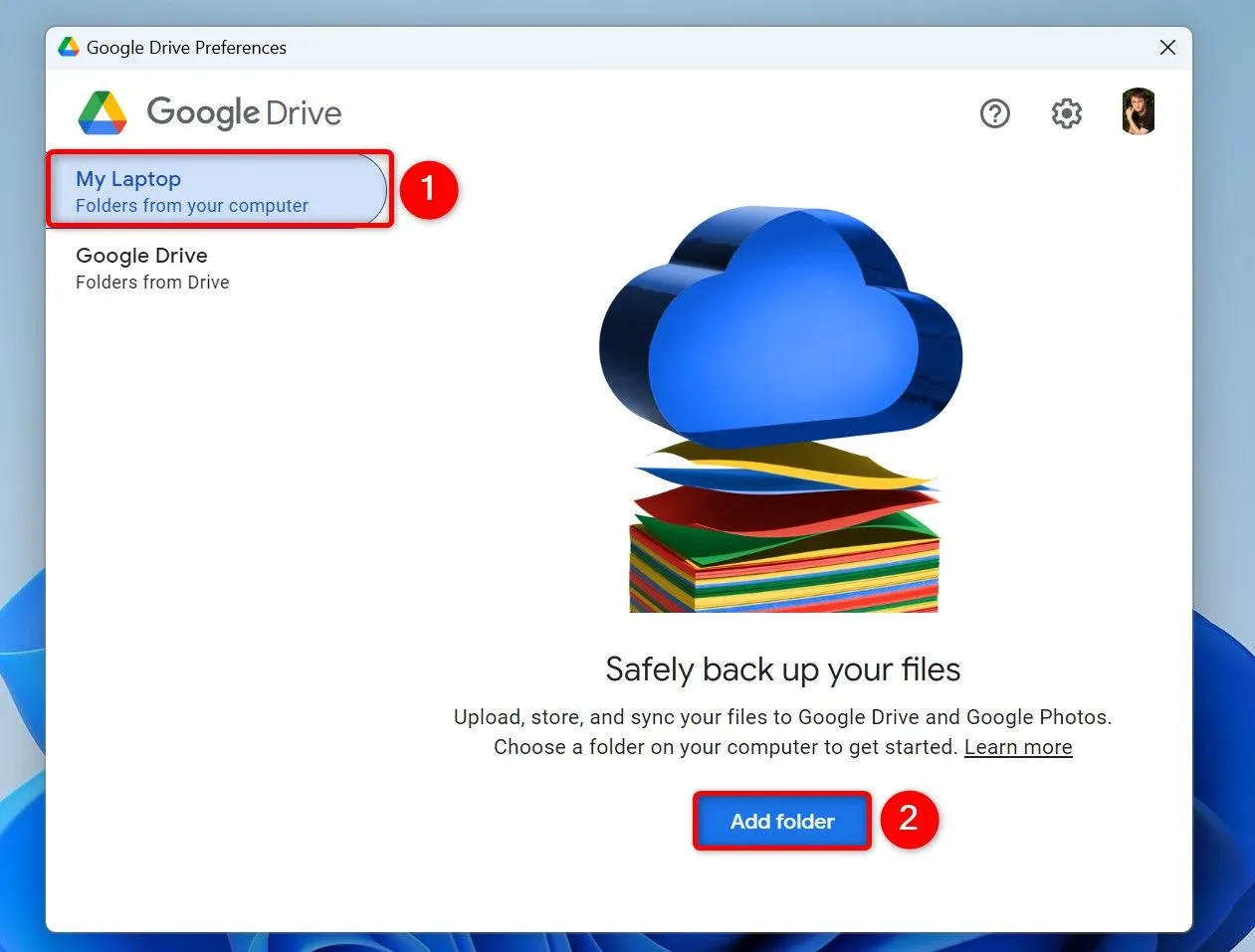 Thêm thư mục mới để đồng bộ với Google Drive trong cài đặt ứng dụng