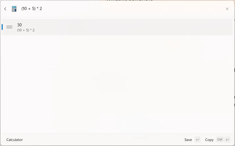 Thực hiện phép tính nhanh trực tiếp trong Command Palette của Windows