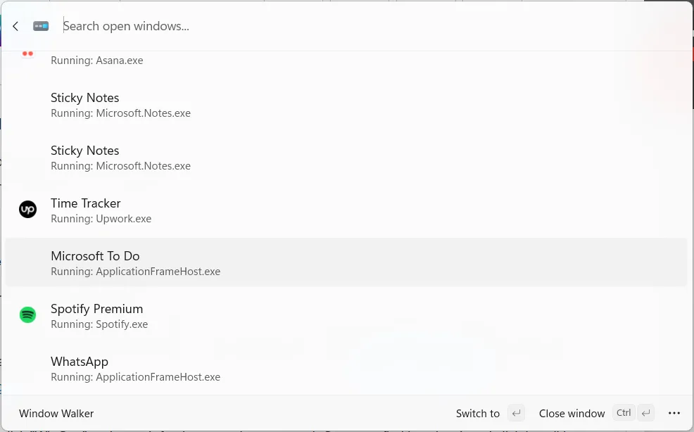 Tính năng Windows Walker trong Command Palette giúp tìm và chuyển đổi cửa sổ ứng dụng