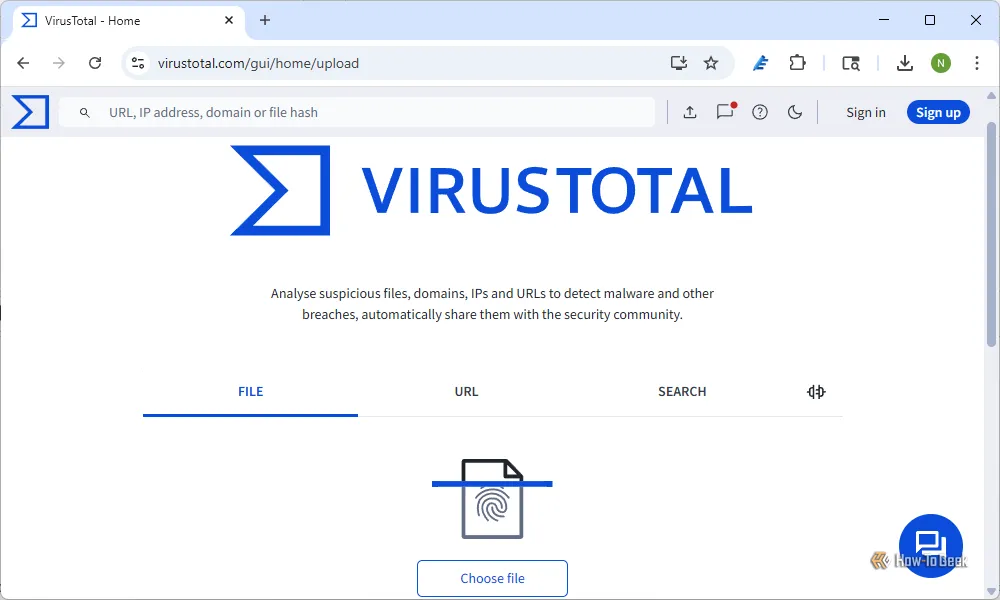 Trang chủ của VirusTotal, một dịch vụ trực tuyến để phân tích file và URL xem có chứa mã độc hay không.