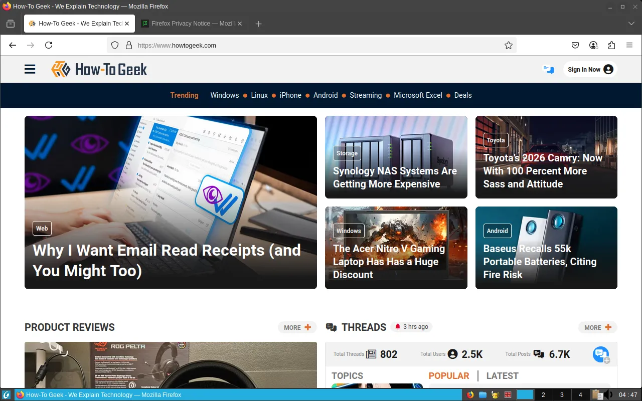 Trình duyệt Mozilla Firefox đang chạy trên hệ điều hành Obarun Linux ở chế độ live
